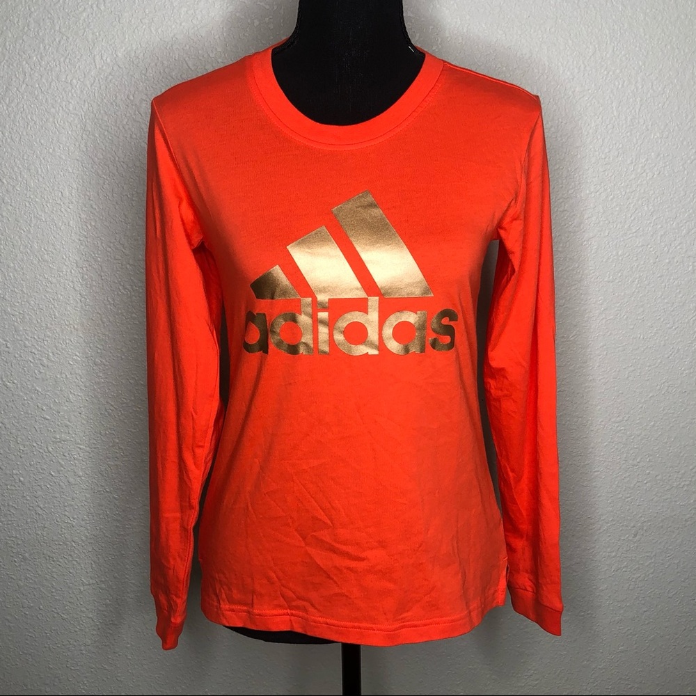 Adidas orange long sleeve with gold logo
